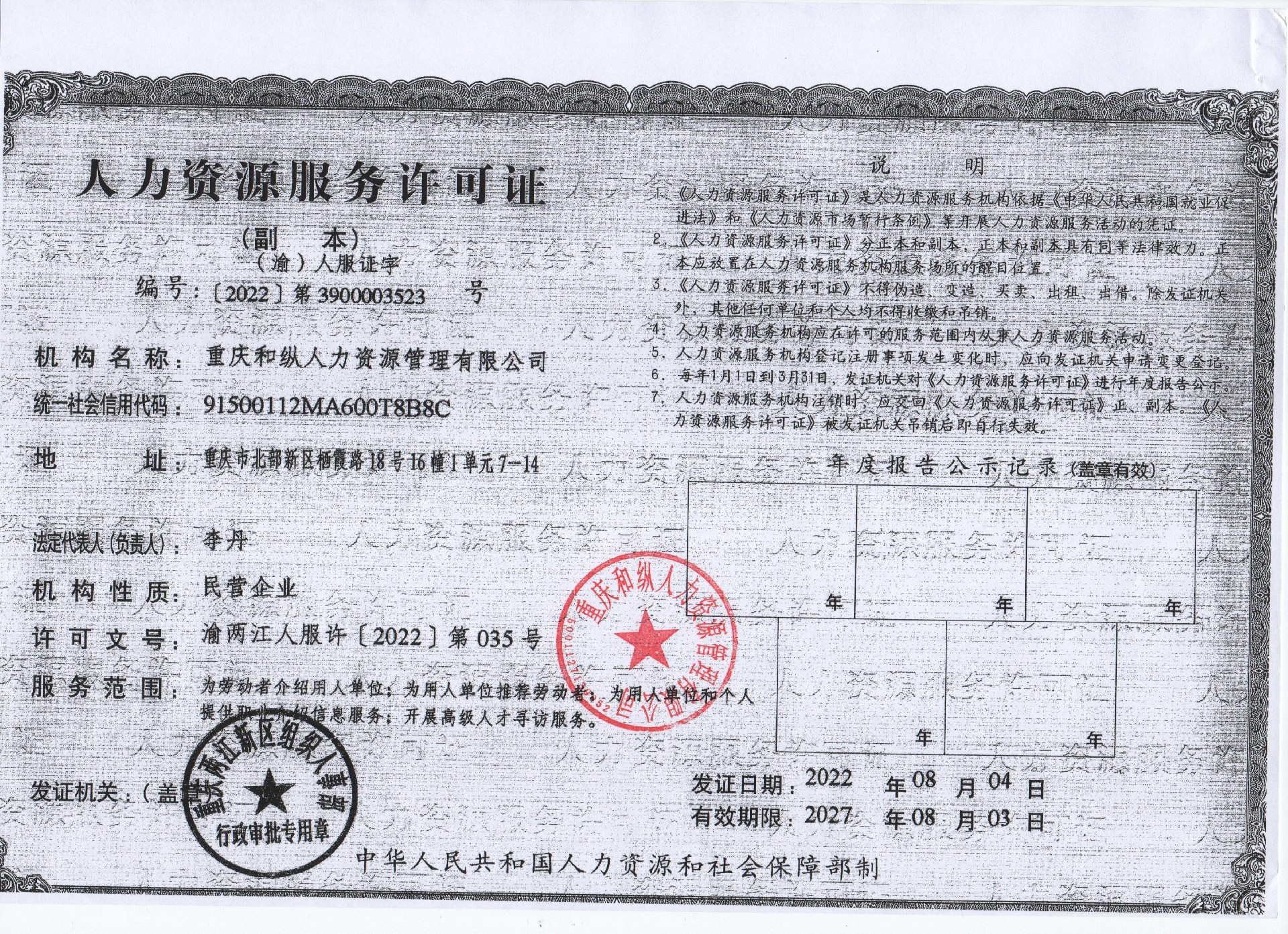 集團人力資源服務許可證